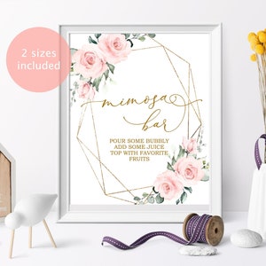 Blush rosa Blumen Mimosa Bar Schild, druckbare Boho Momosa Bar Vorlage Baby-Dusche Mom-osa Bar Schild, Braut, Hochzeit, Taufe