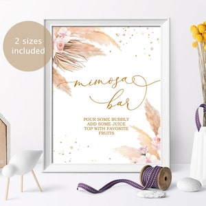 Pampas Grass Mimosa Bar Sign stampabile, Boho Momosa Bar Template, Blush Pink Baby Shower Mom-osa Bar Sign, Mum-osa Sign, Bridal, Wedding