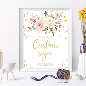 Blush Pink Floral Unlimited Shower Signs, EDITIERBARE Vorlage, benutzerdefiniertes Zeichen, druckbar, 5x7, 8x10, Hochzeit, Taufe, Geburtstag, Gold Confetti