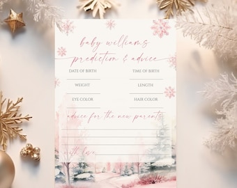 Winter Baby Shower Game: Pink Pine & Snowflake Predictions (Digital Download)