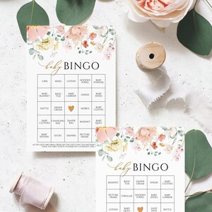 Juego de bingo con flores silvestres para bebés / Actividad para baby shower boho editable e imprimible / Plantilla de juego de brunch con flores rojas y rosas para bebés / Descarga instantánea