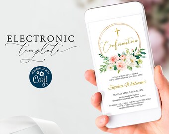 Floral Confirmation Invitation Template: Blush Pink Baptism (Digital Download)