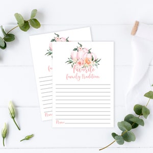 Notitiekaarten familietradities pompoen | Blush roze bloemen traditie deelkaarten | Schrijf je favoriete tradities op | DIRECT DOWNLOADEN