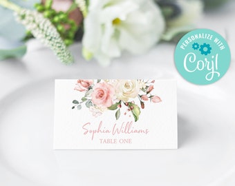 Blush Pink Blumen Tischkarten: Bearbeitbare Boho Vorlage (Digitaler Download)