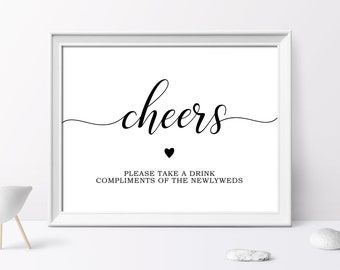 Cheers Wedding Sign, EDITABLE, Printable Template, Script Wedding Bar, Calligraphy Cheers Ceremony, Simple Minimal Shower, INSTANT DOWNLOAD