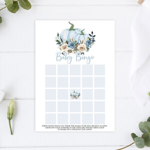 Blue Pumpkin Baby Bingo Game, EDITABLE, Printable Baby Brunch Activities, Fall Autumn Shower Template, Navy & Ivory Games, Instant Download