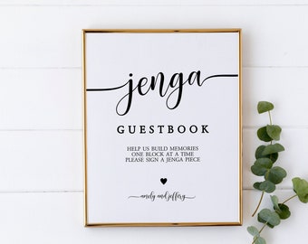 Minimalist Wedding Jenga Guestbook Sign, EDITABLE Guestbook Sign, Printable Black & White Template, Modern Wedding Guestbook, Calligraphy