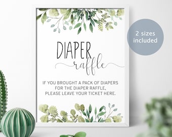Greenery Baby Shower Diaper Raffle Sign (Digital Download)