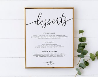 Wedding Dessert Sign, EDITABLE, Printable Calligraphy Dessert Menu Sign, Modern Menu Template, Simple Menu Sign, Corjl, INSTANT DOWNLOAD