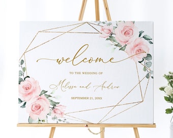 Blush Pink Floral Wedding Welcome Sign: Editable Boho Template (Digital Download)