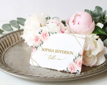 Blush Pink Flowers Place Cards, EDITABLE Template, Printable Floral Place Card, Seating Name Card, Bridal, Baby Shower, Birthday, Wedding