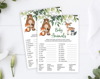 Woodland Baby Animals Game, EDITABLE, Printable Brunch Activities, Greenery Shower Template, Neutral Name the Baby Animals, Instant Download