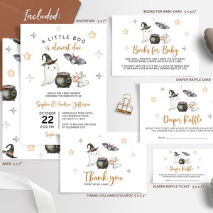 Ensemble d'invitations pour baby shower Little Boo | MODÈLE MODÈLE imprimable aquarelle citrouille saupoudrer bébé | Faire-part bébé Halloween | TÉLÉCHARGER