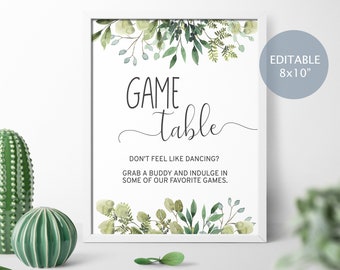 Greenery Game Table Sign, EDITABLE, Printable Template, Green Leaves Don't Feel Like Dancing, Neutral Floral Baby Brunch, INSTANT DOWNLOAD