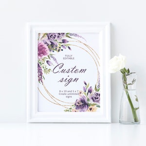 Lavender Floral Unlimited Signs, EDITABLE Template, Purple Flowers Custom Sign, Printable, 5x7, 8x10, Violet Rose Baby Shower, Birthday Sign