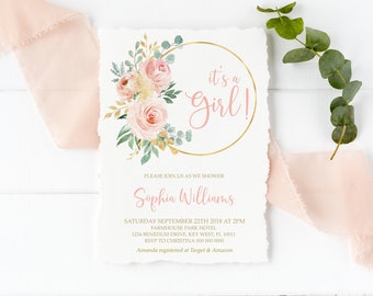 Blush Pink Floral Baby Shower Invitation: Editable Template (Digital Download)