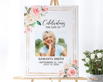 Floral Funeral Welcome Sign: Blush Pink Rose, Editable (Instant Download)
