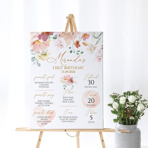 Segno di pietra miliare del compleanno di fiori di campo, modello di pietra miliare floreale del primo compleanno del bambino modificabile, stampabile, primo poster del bambino, DOWNLOAD immediato