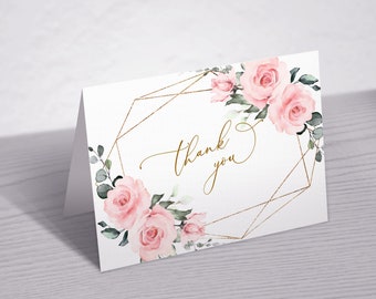 Blush Pink Floral Thank You Card: Elegant Printable Note (Digital Download)