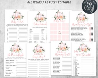 Pumpkin Baby Shower Games: Fall Floral, Editable (Instant Download)