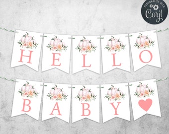Editable Pumpkin Baby Shower Banner: Blush Pink Floral (Instant Download)