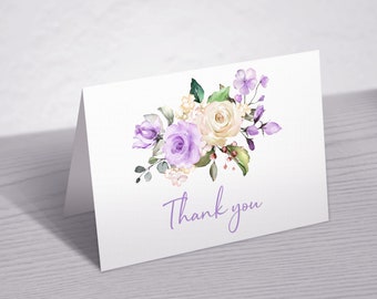 Lavender Floral Thank You Card, Printable Thank You Note Card,  Boho Thank You Card, Bridal Shower, Baby Shower, Birthday, Wedding