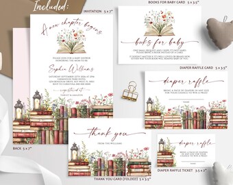 Rustic Book Baby Shower Invitation Set: Vintage Floral (Editable Template, Digital Download