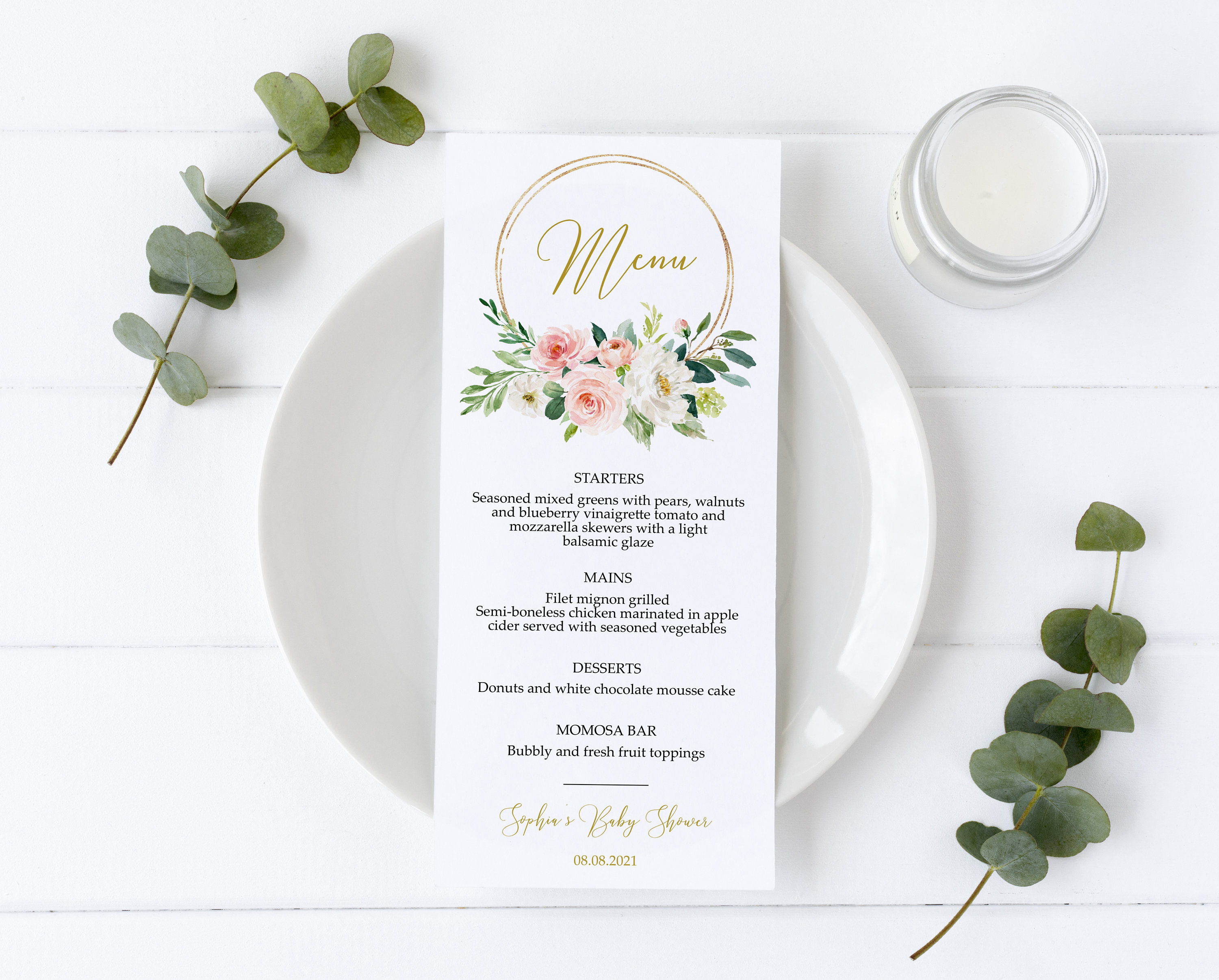 Floral Menu EDITABLE Printable Blush Pink Flowers Wedding Etsy
