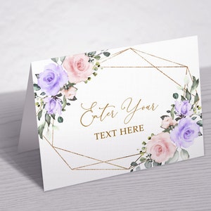 Blush Pink & Violet Blumen Buffet Karte | Bearbeitbare druckbare Lebensmitteletiketten Vorlage | Boho Rose und Gold DIY Zelt Karte | SOFORTIGER DOWNLOAD