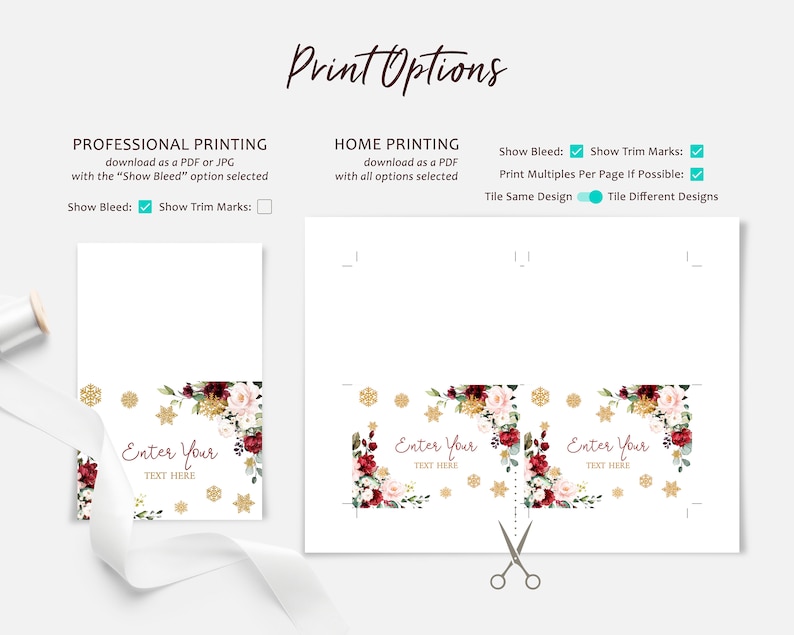 Marsala Rose Winter Buffet Card Editable Template Printable Burgundy