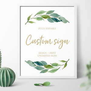 Green & Gold Floral Sign Template: Editable Printable (Digital Download)