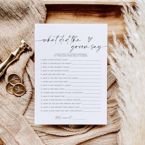 What Did the Groom Say Bridal Shower Game, EDITABLE Printable Minimalist Bridal Game Template, Modern Groom Say Game