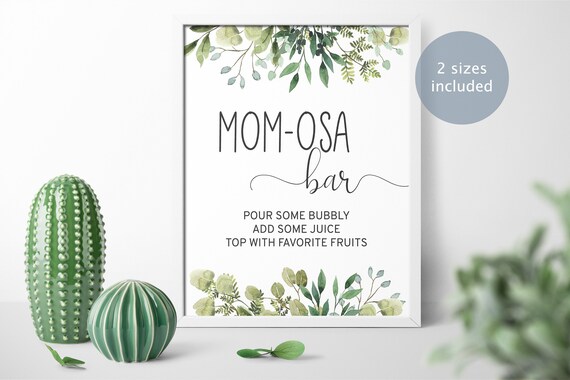 Greenery Momosa Bar Sign: Floral Baby Shower Printable (PDF & JPEG)