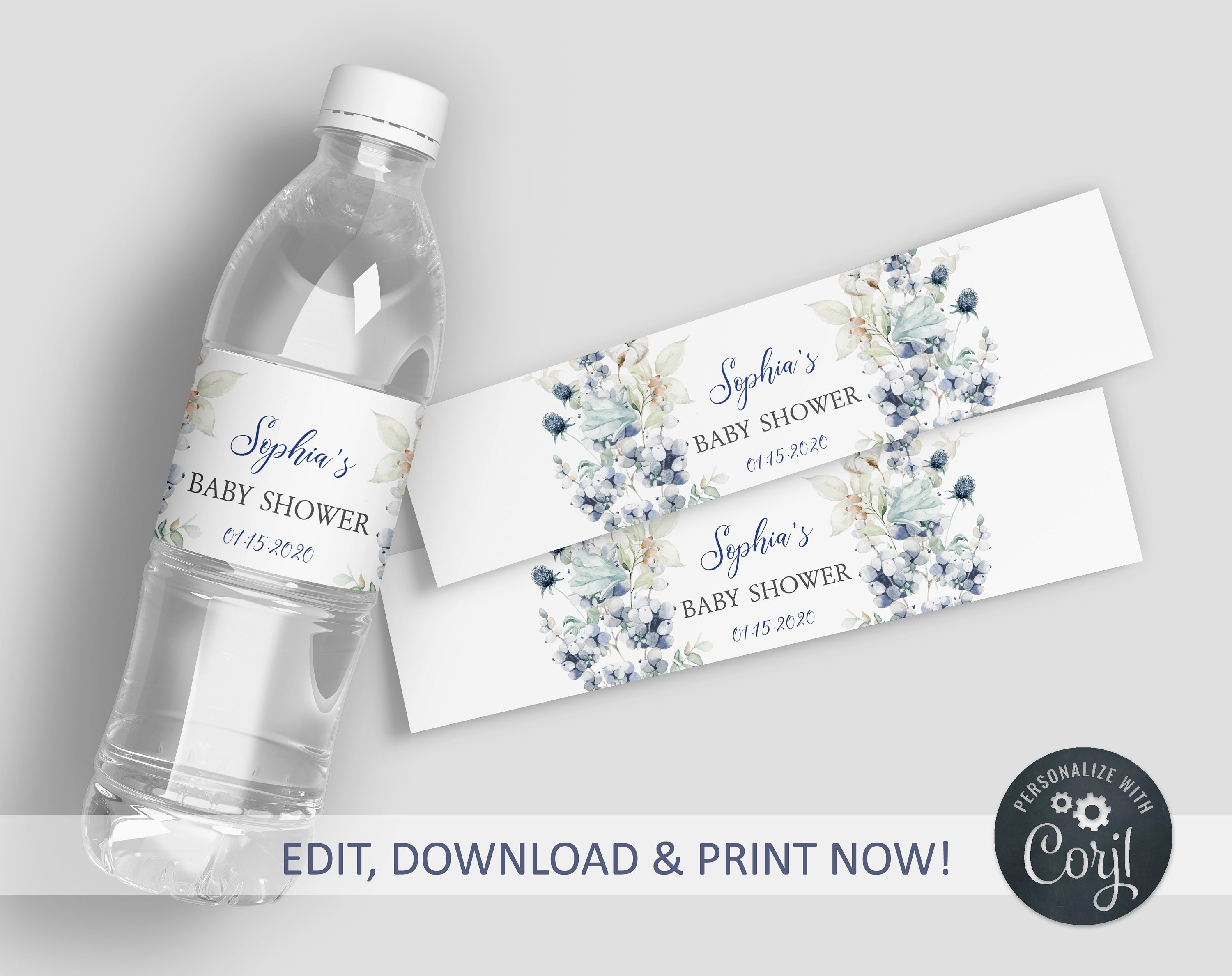 Winter Bottle Label EDITABLE Floral Water Labels Printable - Etsy