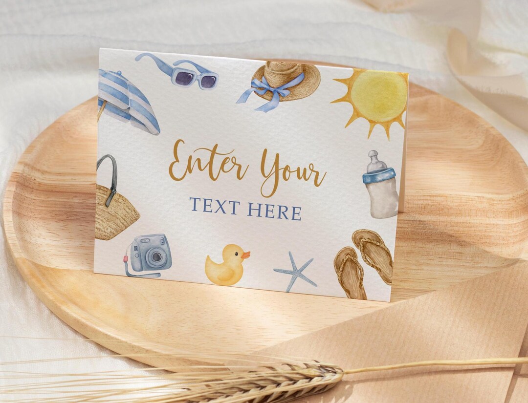 Summer Beach Baby Shower Buffet Card: Editable Food Label Template Summer Beach Baby Shower Buffet Card: Editable Food Label Template