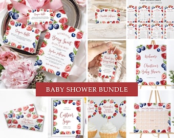 Erdbeer Blaubeer Baby Shower Einladung Set | Sommerfrucht (Digital Download)