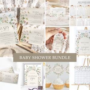 Schmetterling-Babyparty-Einladungs-Paket | EDITIERBARE Baby in Bloom Wildblumen Vorlage | Druckbare Baby Shower Einladung & Spiele Dekorationen