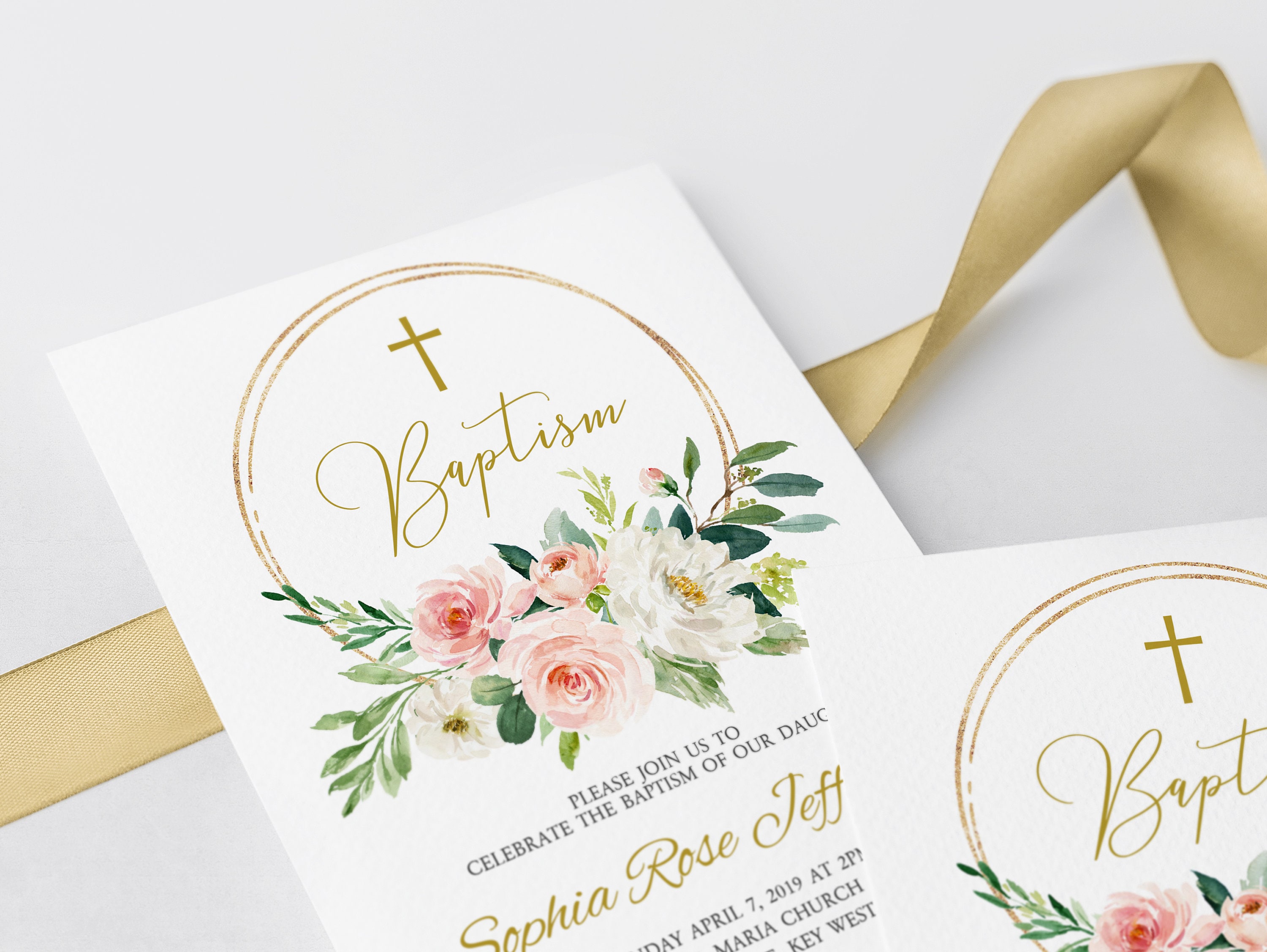 Editable Baptism Invitation Template Blush Pink Printable | Etsy