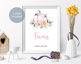 Pumpkin Baby Shower Favors Sign: Pink Floral, Autumn Theme (Digital Download)