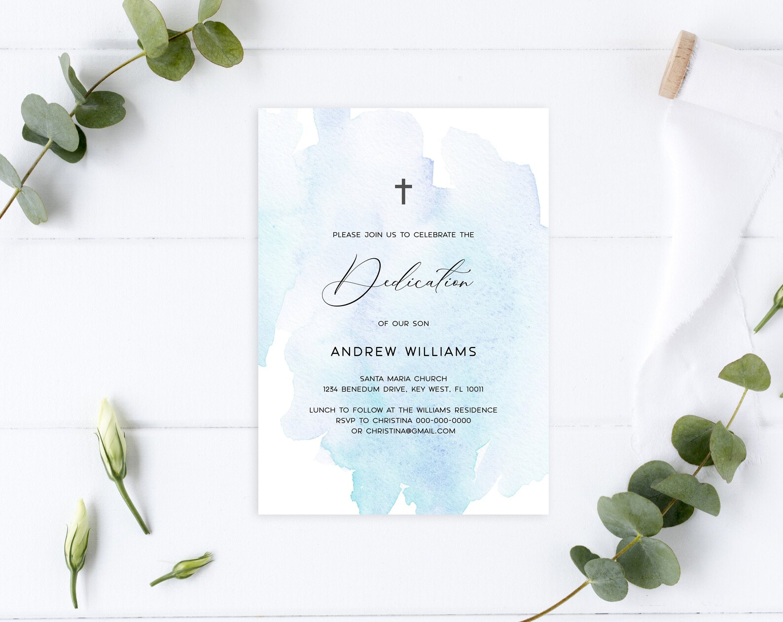 EDITABLE Dedication Invitation Template Blue Printable Etsy