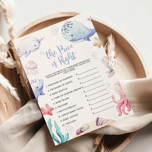 Under the Sea: de prijs is goed Game | Bewerkbaar nautisch babyshowerspel | Afdrukbare kaart met oceaanthema | Spelsjabloon Boho Under the Sea