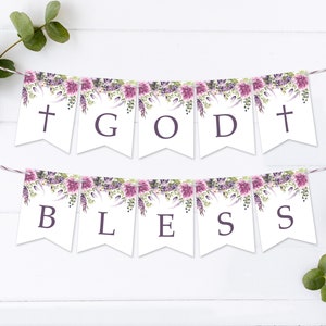 EDITABLE Lavender Alphabet Banner Template, Purple Flowers Printable Baptism Banner, Communion Decorations, Birthday Flags, INSTANT DOWNLOAD