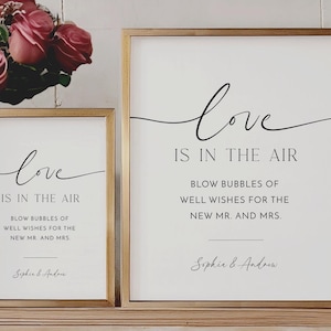 Love Is in the Air Bubble Send Off Sign, Wedding Bubble Favors Sign Printable, Modern Minimalist Wedding Ceremony Decor