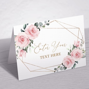 Blush roze bloemen buffetkaart • Bewerkbare afdrukbare sjabloon voedseletiketten • DIRECT DOWNLOADEN • Boho roze rosé en goud DIY buffettentkaart