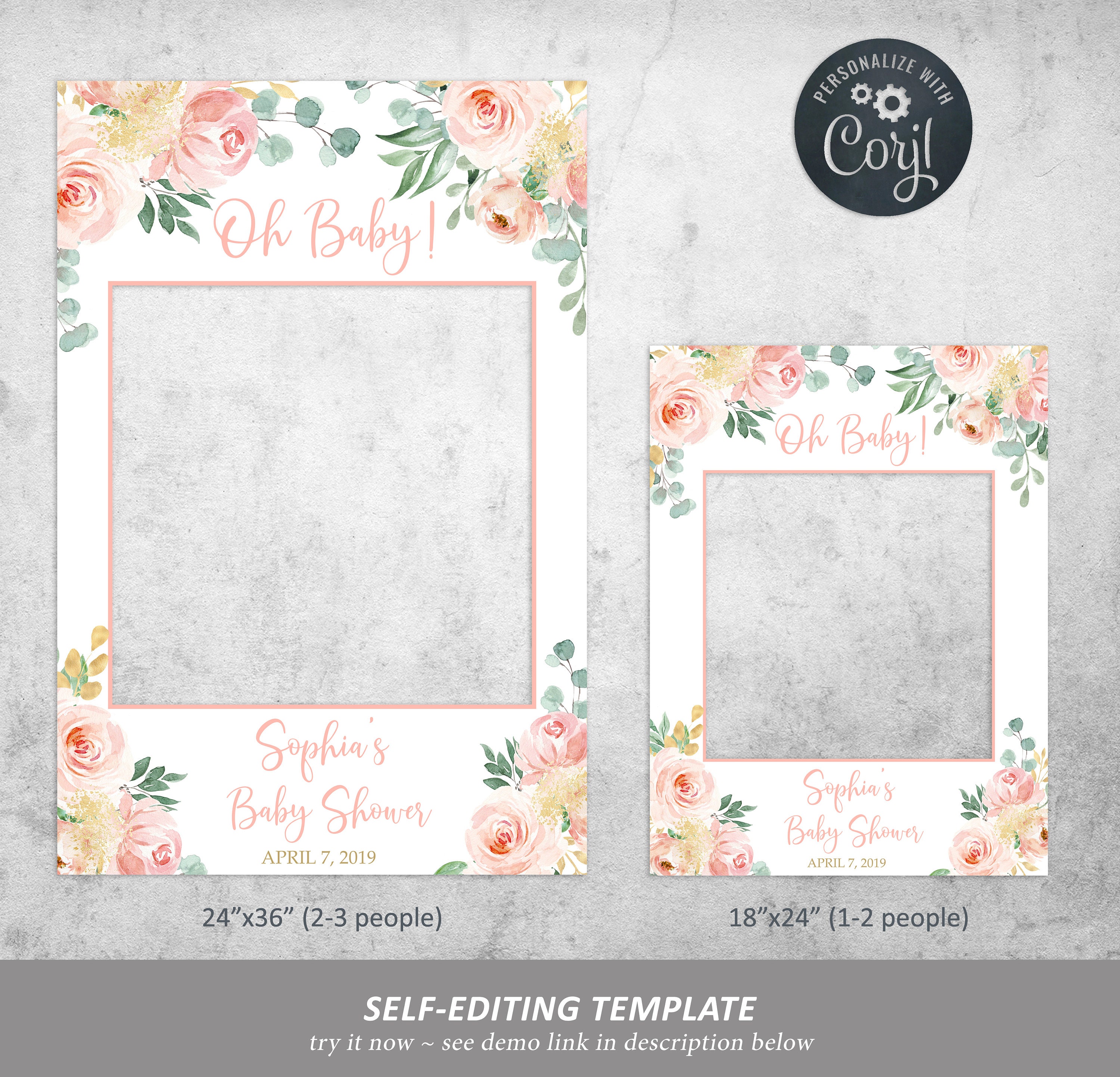 Baby Shower Photo Booth Frame Blush Pink and Gold Baby Shower Etsy