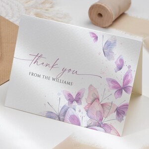 Schmetterlinge Dankeskarte | EDITIERBARE Druckbare Schmetterling Lifetime of Design Hochzeit Dankeschön Hinweis | Boho lila und rosa Karte | Natur