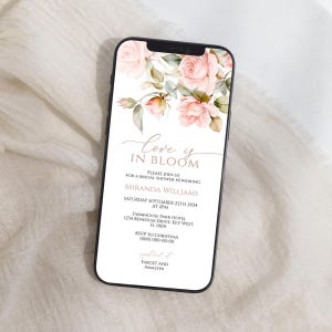 Gentle Rose Flowers Bridal Shower Electronic Invitation Template | Editable Digital Download | Pink Bridal Brunch Text Message E-Invite