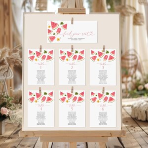 Wassermelone Hochzeit Sitzplan Kleine Seiten | EDITIERBARE Vorlage | Sommer Finde Deine Sitzplatz Karten | DIY-Plan | Tropisches Blumen Design