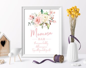 Floral Momosa Bar Sign: Blush Pink, Boho Printable (Digital Download)