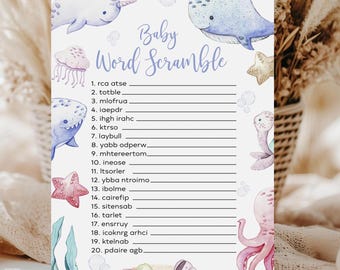 Ocean Baby Shower Game: Under the Sea Word Scramble (Printable Downloadable Template)